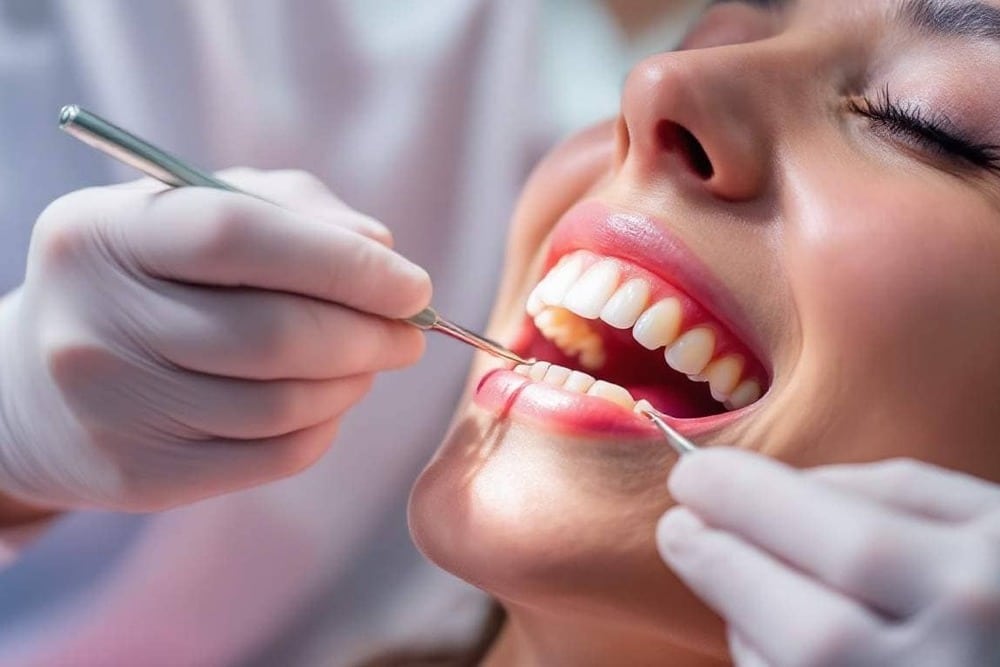 limpieza dental sonrisa mujer dentista profesional