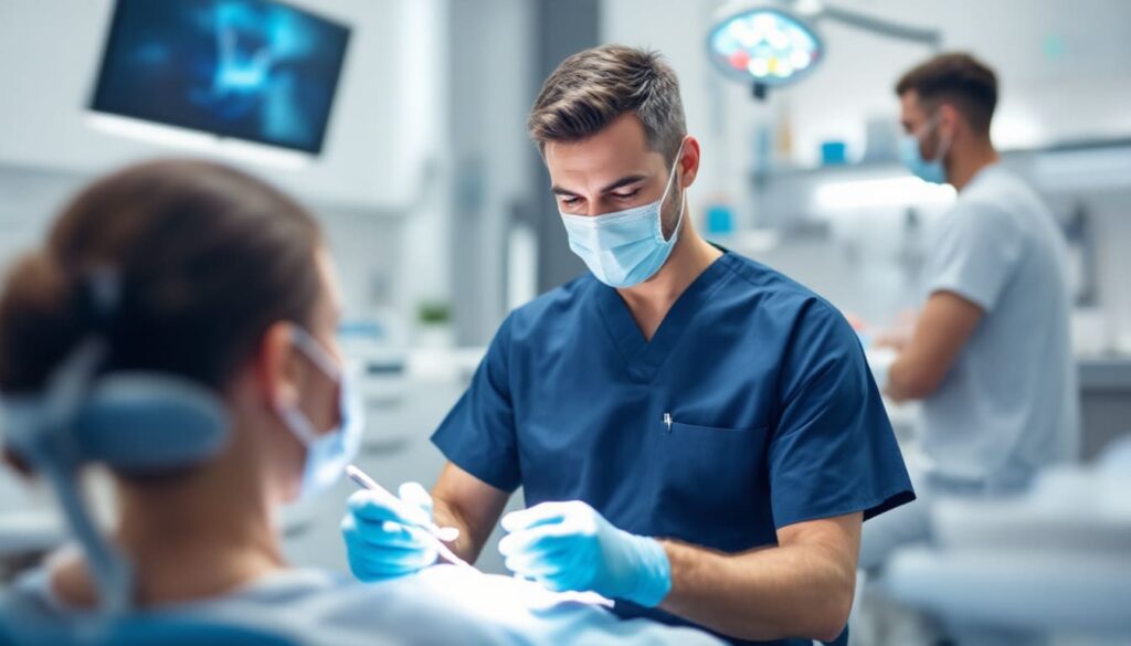 dentista atendiendo paciente consulta odontologica clinica