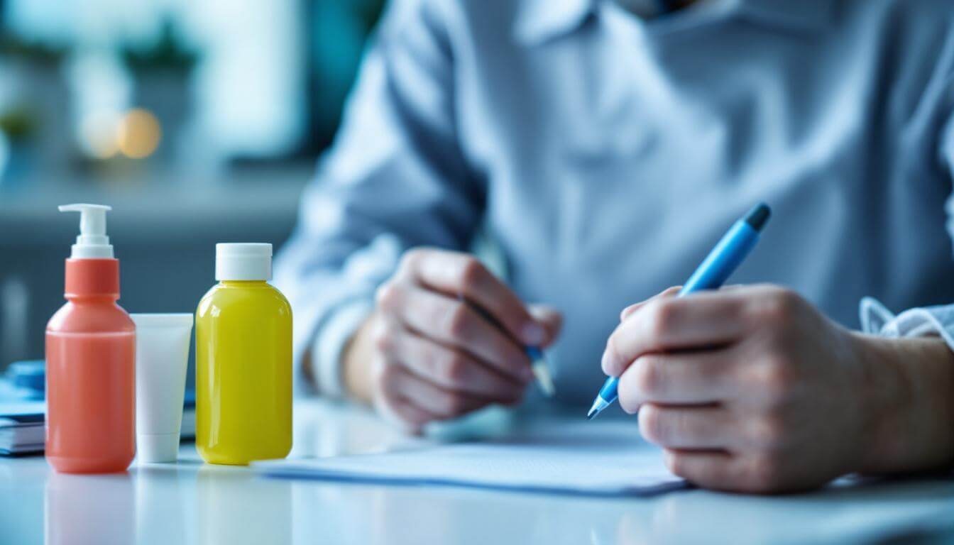 manos escribiendo con botes delante
