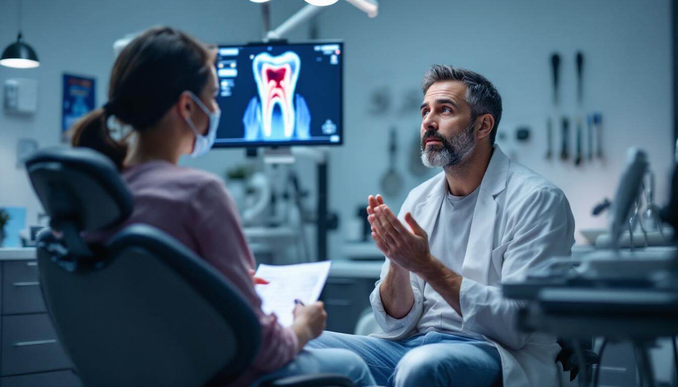 paciente hablando con dentista