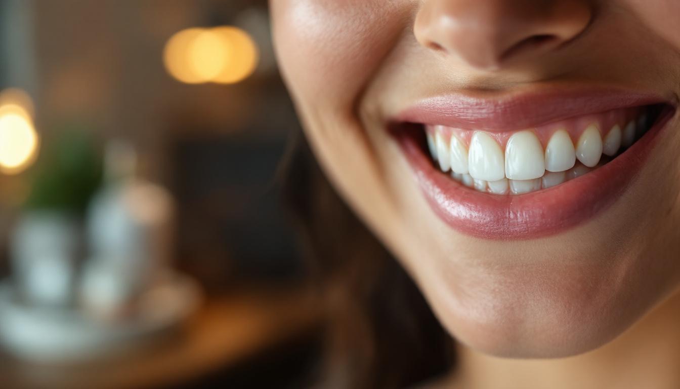 A photograph of a close-up of a person smiling